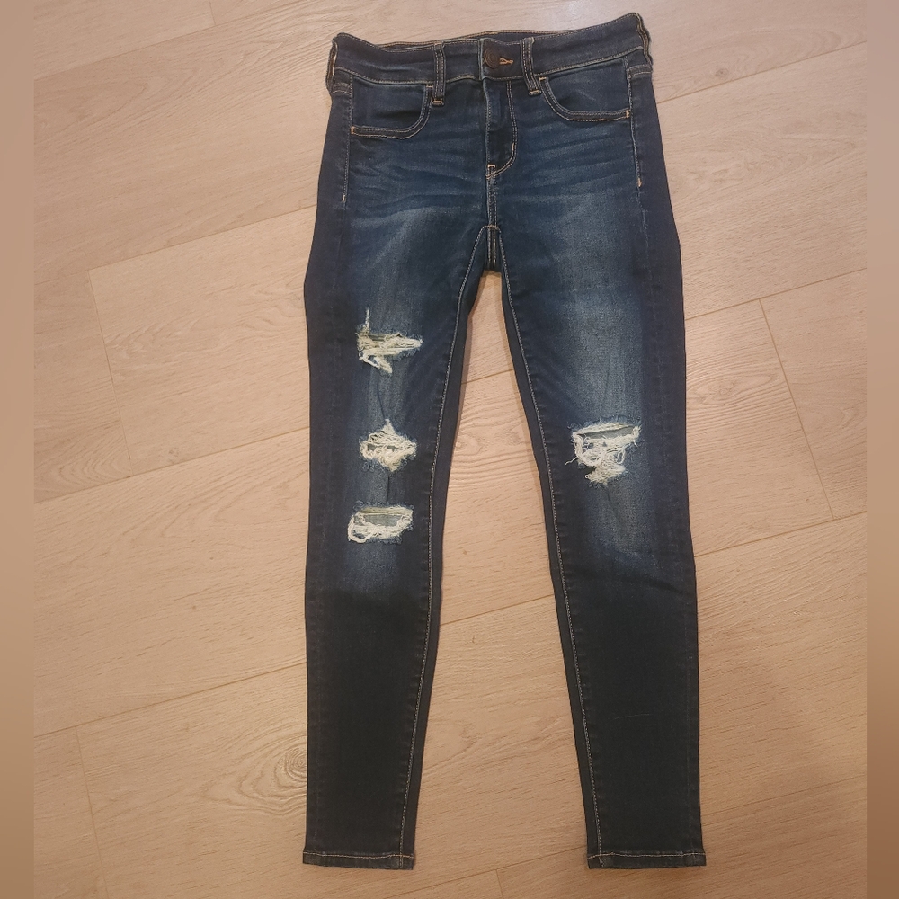 American Eagle Outfitters Dark Blue Ripped Skinny Jeans